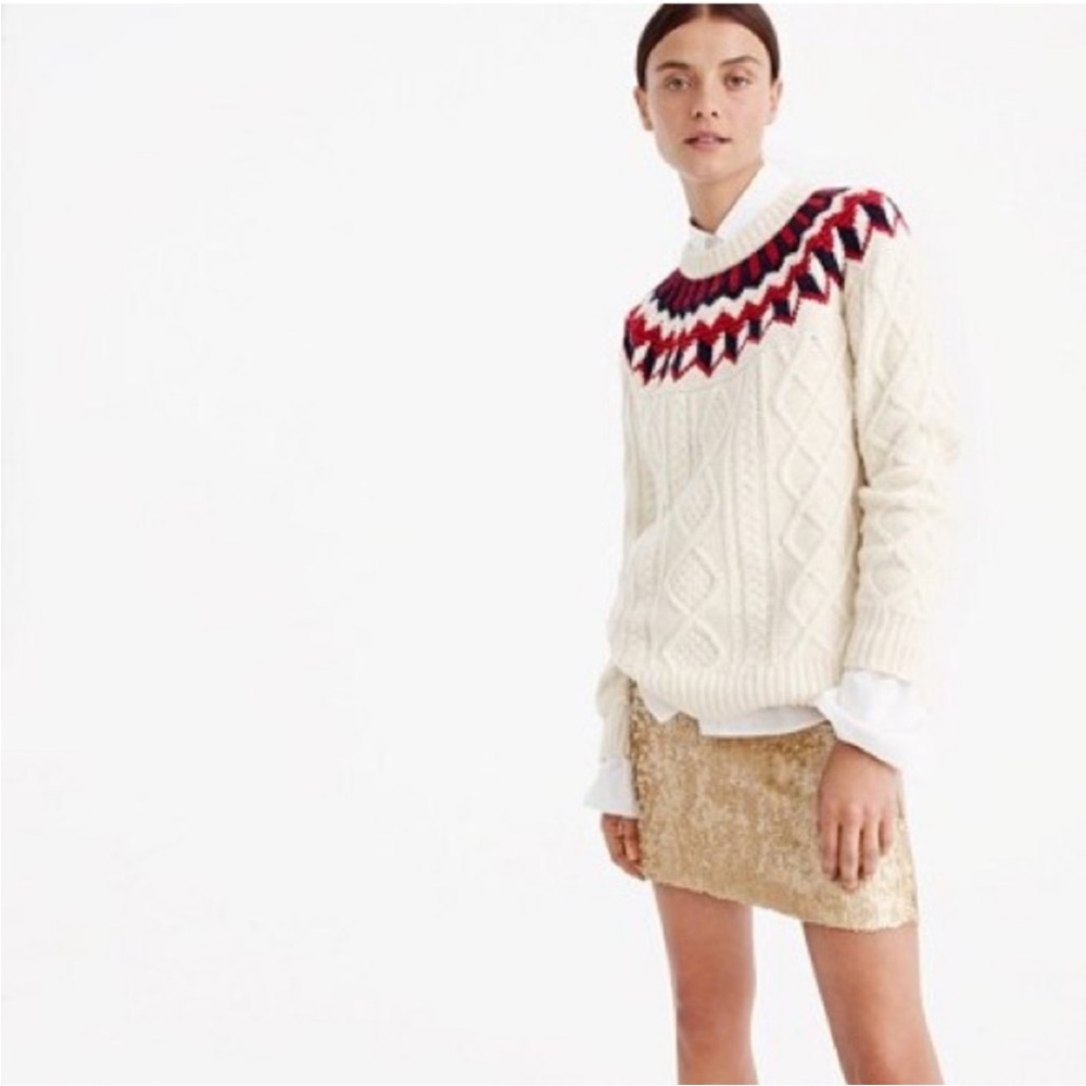 Women's J Crew Fair Isle Cable Knit Sweater - Cream, Navy and Red